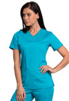 TEAL BLUE - Cherokee Workwear Revolution Tech Women's 2 Pocket V-Neck Scrub Top - Image 2