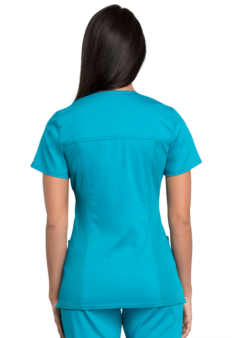 TEAL BLUE - Cherokee Workwear Revolution Tech Women's 2 Pocket V-Neck Scrub Top - Image 3