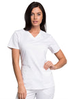 WHITE - Cherokee Workwear Revolution Tech Women's 2 Pocket V-Neck Scrub Top - Image 1