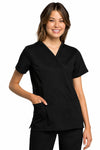 BLACK - Cherokee Workwear Revolution Tech Women's 4 Pocket Mock Wrap Scrub Top for Nursing - Image 1