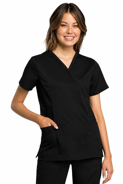 Cherokee Workwear Revolution Tech Women's 4 Pocket Mock Wrap Scrub Top for Nursing