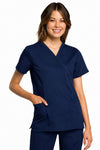 NAVY - Cherokee Workwear Revolution Tech Women's 4 Pocket Mock Wrap Scrub Top for Nursing - Image 1