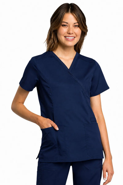 Cherokee Workwear Revolution Tech Women's 4 Pocket Mock Wrap Scrub Top for Nursing