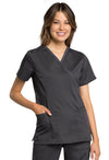 PEWTER - Cherokee Workwear Revolution Tech Women's 4 Pocket Mock Wrap Scrub Top for Nursing - Image 1