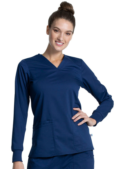 Cherokee Workwear Revolution Tech Women's Long Sleeve 3 Pocket V-Neck Scrub Top