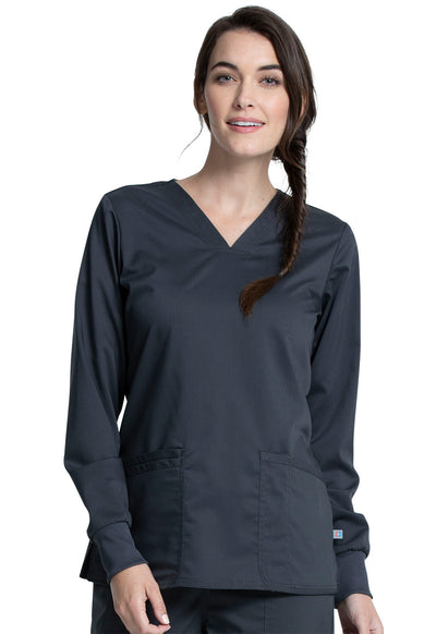 Cherokee Workwear Revolution Tech Women's Long Sleeve 3 Pocket V-Neck Scrub Top