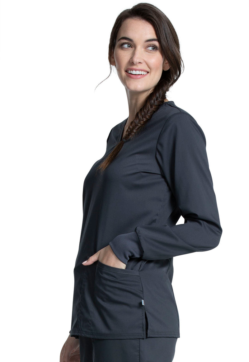 PEWTER - Cherokee Workwear Revolution Tech Women's 3 Pocket V-Neck Scrub Top - Image 2