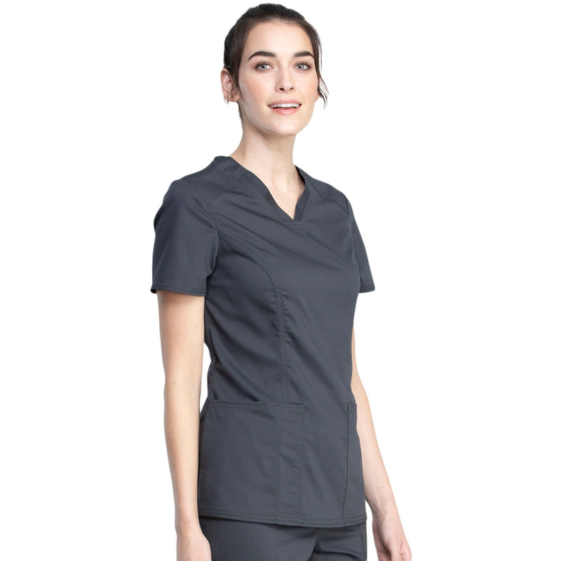 PEWTER - Cherokee Workwear Revolution Tech Women's 2 Pocket V-Neck Scrub Top WW741 - Image 3