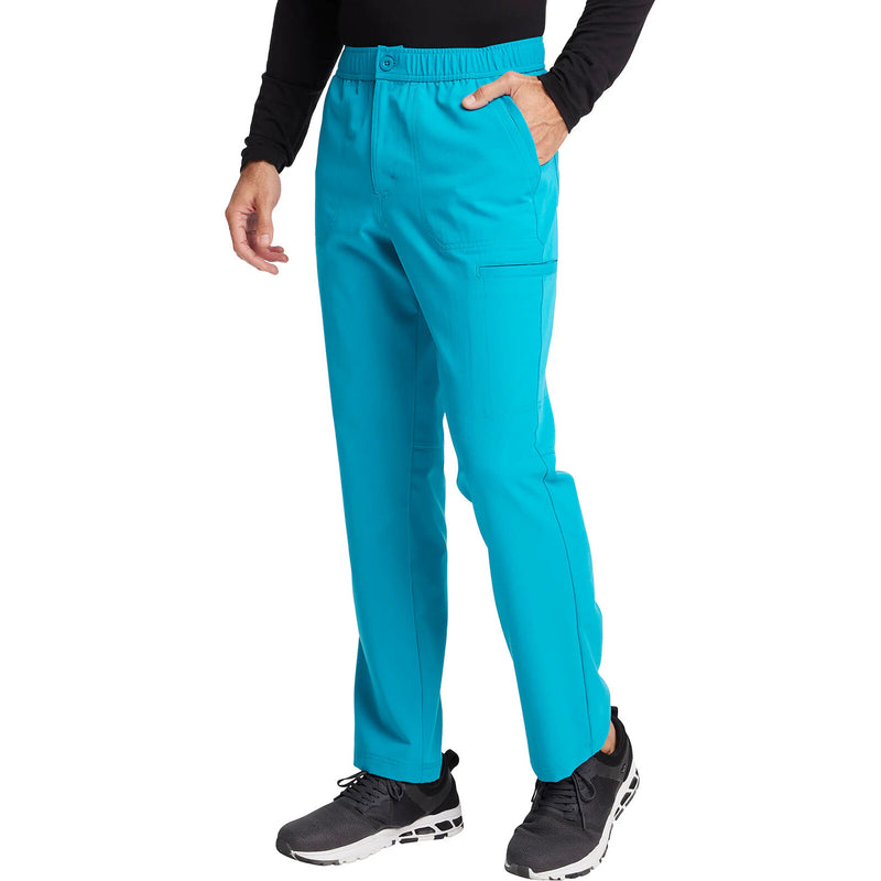 TEAL BLUE - Cherokee Euphoria Men's 8 Pocket Fly Front Cargo Scrub Pant for Nursing - Image 3