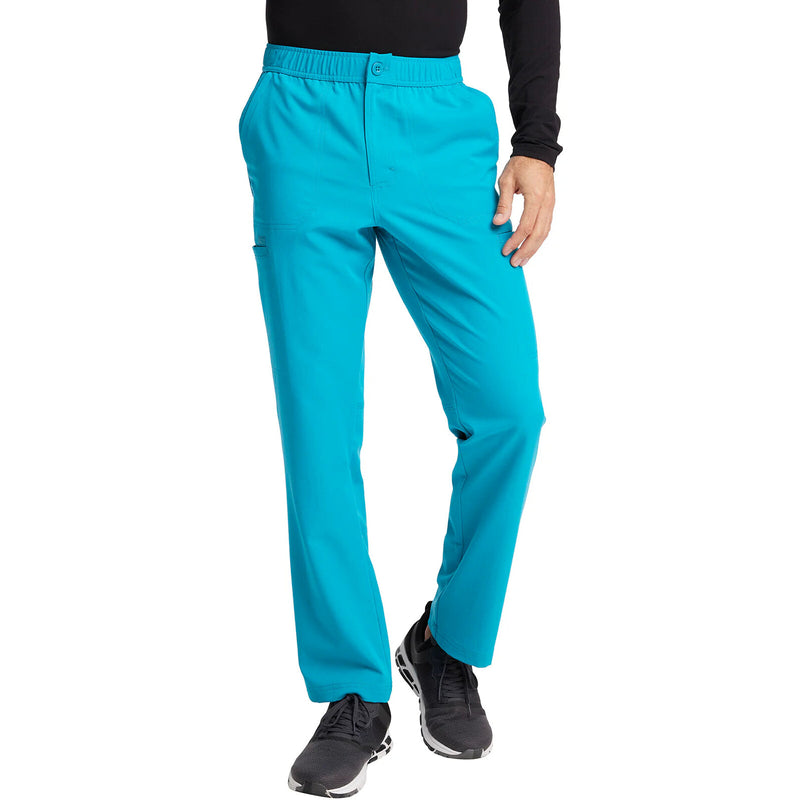 TEAL BLUE - Cherokee Euphoria Men's 8 Pocket Fly Front Cargo Scrub Pant for Nursing - Image 4